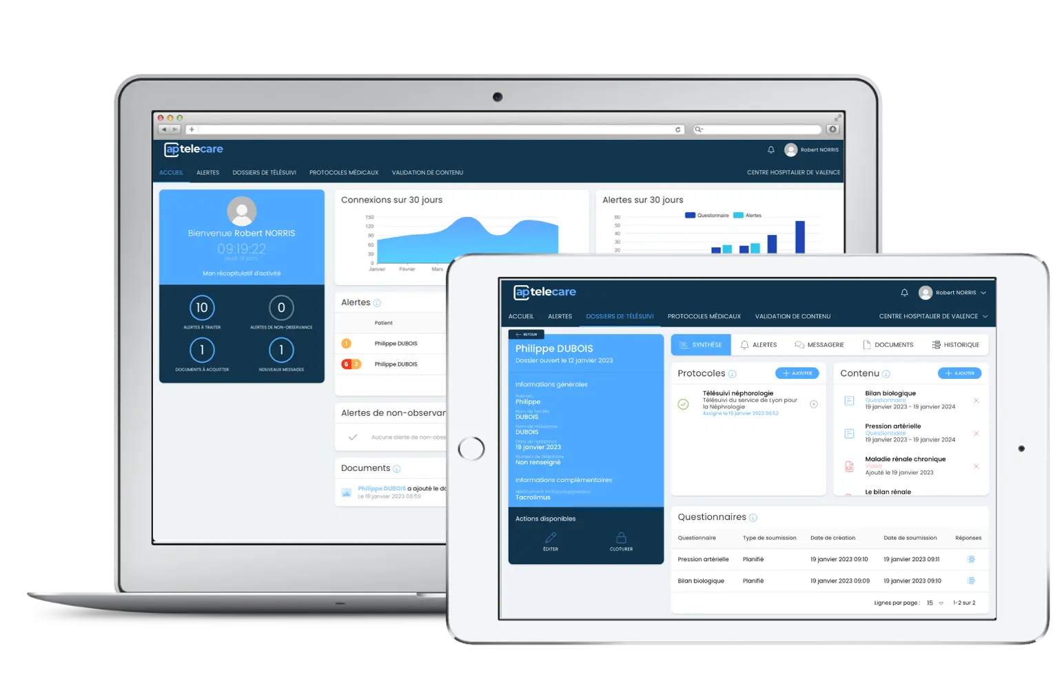 ordinateur montrant les données de l'appli de télésurveillance