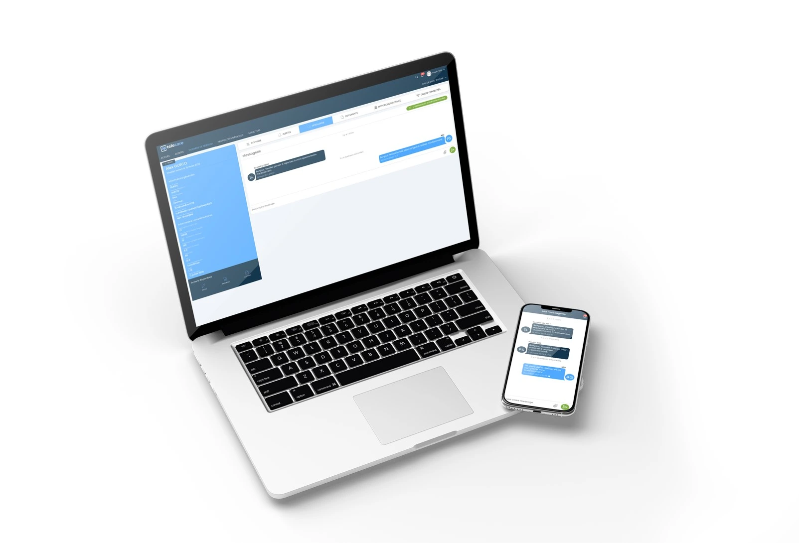 Ordinateur avec présentation de la solution de télésurveillance pour professionnels de santé 